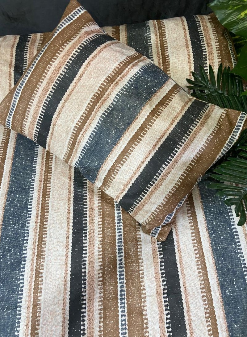 Yarlin-Bed Set (Fitted Bedsheet for 180 cm beds and 2 Small Pillowcases (Brown Lines) Design - Image 2