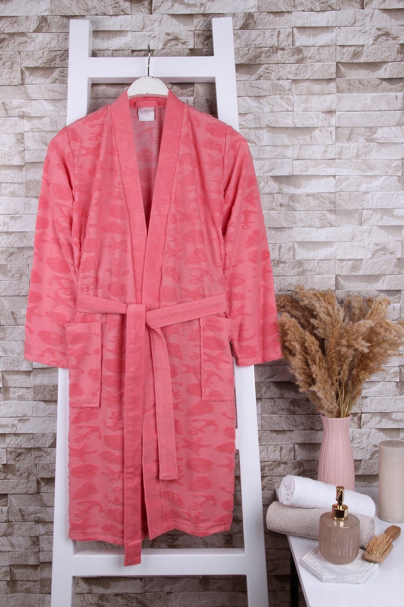 Baveno Women's Patterned Salmon Color Kimono Dressing Gown - Image 1