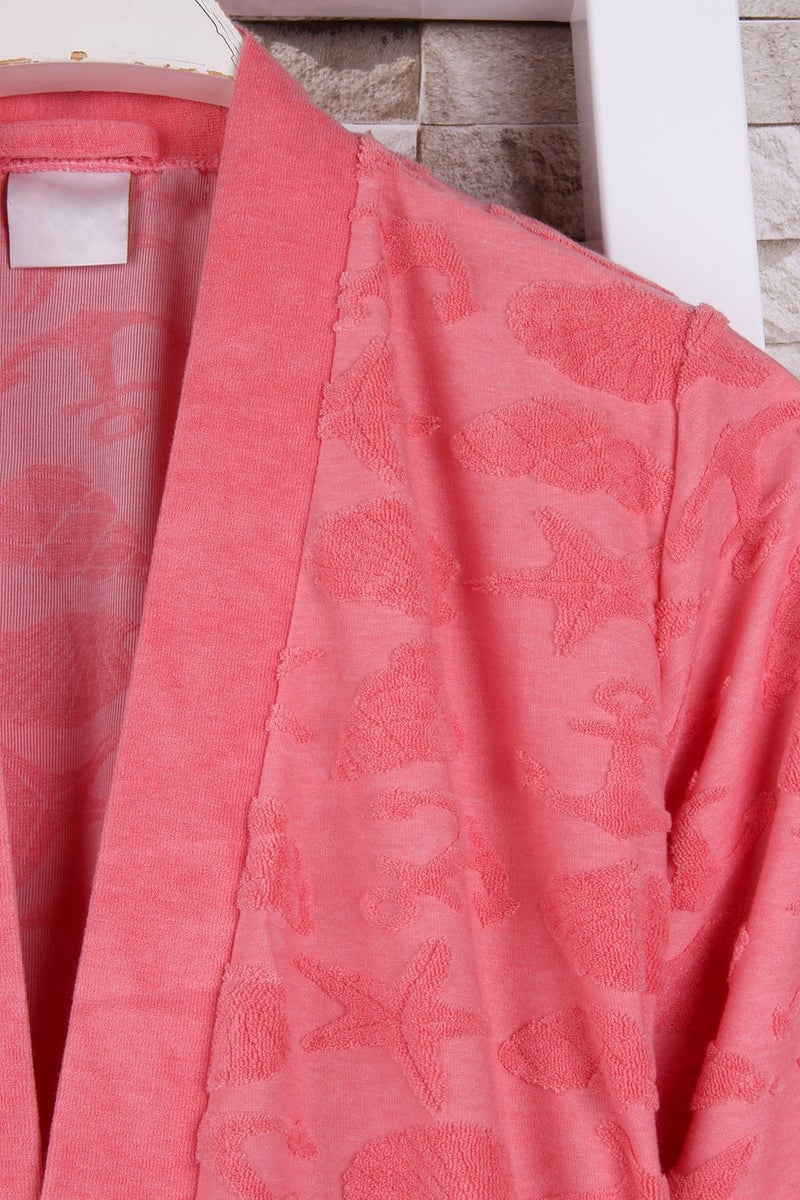 Baveno Women's Patterned Salmon Color Kimono Dressing Gown - Image 2