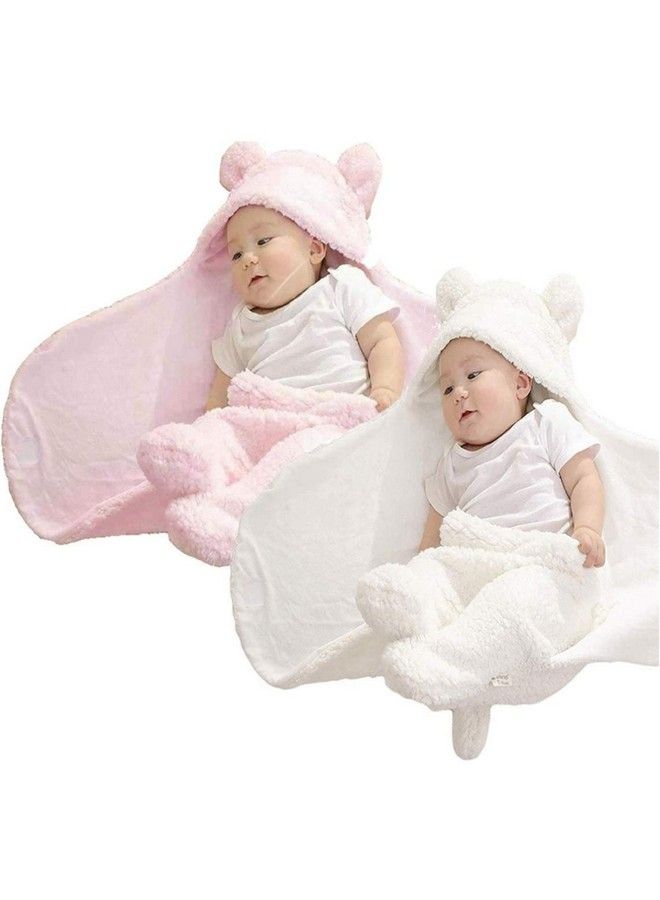 Brandonn Fleece All Season Hooded Solid Supersoft 3 In 1 Wrapper Sleeping Bag Blanket (Pink And White) Pack Of 2 - Image 1