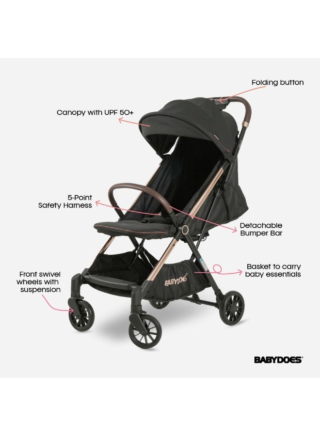 BABYDOES VAPORZ Stroller - Gold Frame, 5-Point Harness, Adjustable Seat & Footrest, 0-4 Y, Black - Image 2