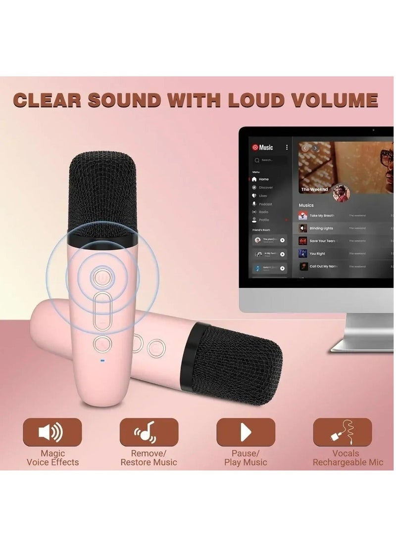 Flash Hawk - Portable Karaoke Speaker Kits,Mini Wireless Karaoke Speakers with 2 Pack Wireless Microphone for Home Outdoor Party Pink - Image 1