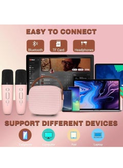 Flash Hawk Portable Karaoke Speaker Kits,Mini Wireless Karaoke Speakers with 2 Pack Wireless Microphone for Home Outdoor Party Pink  - Image 4