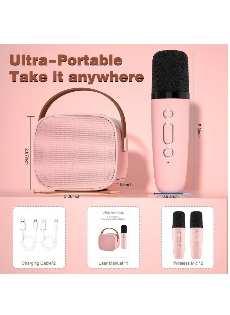 Flash Hawk - Portable Karaoke Speaker Kits,Mini Wireless Karaoke Speakers with 2 Pack Wireless Microphone for Home Outdoor Party Pink - Image 1