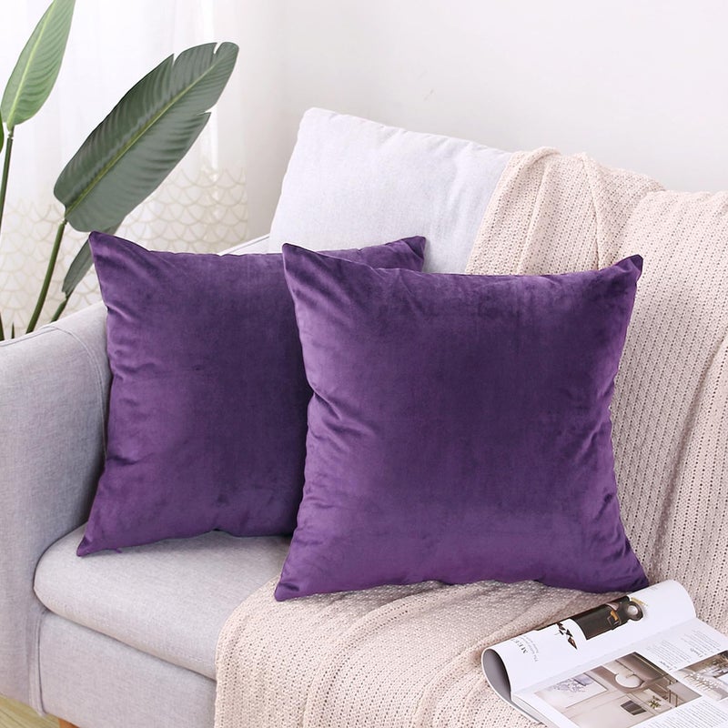 Hibate 2 Pack Soft Velvet Couch Throw Pillow Covers 20x20 Inch for Sofa Living Room Bedroom (Purple) - Image 1