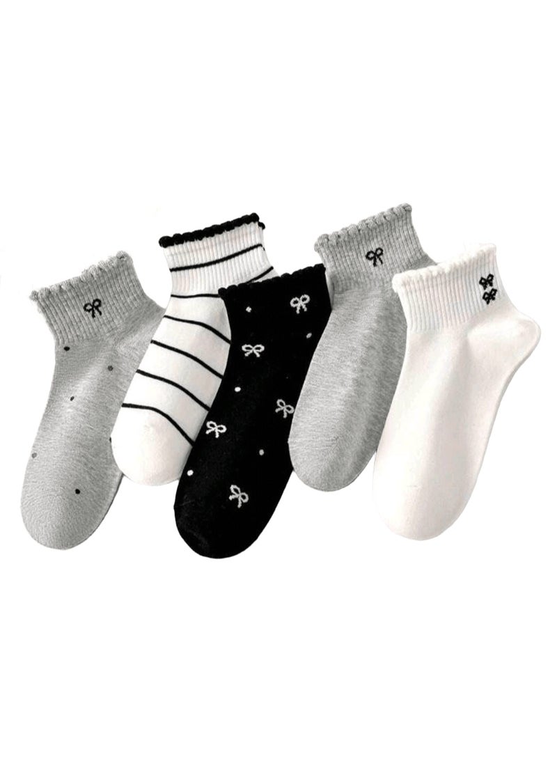 SMARTEDGE Women's Bow Tights - Exquisite in beautiful and very calming colors. Ankle socks, set of 5 pairs with a gift, in assorted colors. Modern design.
