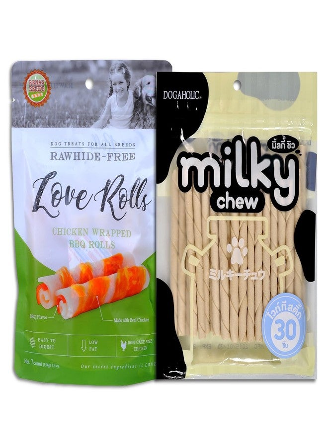 Rena Combo of: - Rena Love Chicken Wrapped Barbeque Rolls Treats for Dogs | Rich in Protein and Easily Digestible - 154 gm with Milky Chew Stick Style Dog Treats - 30 Pieces - Image 1