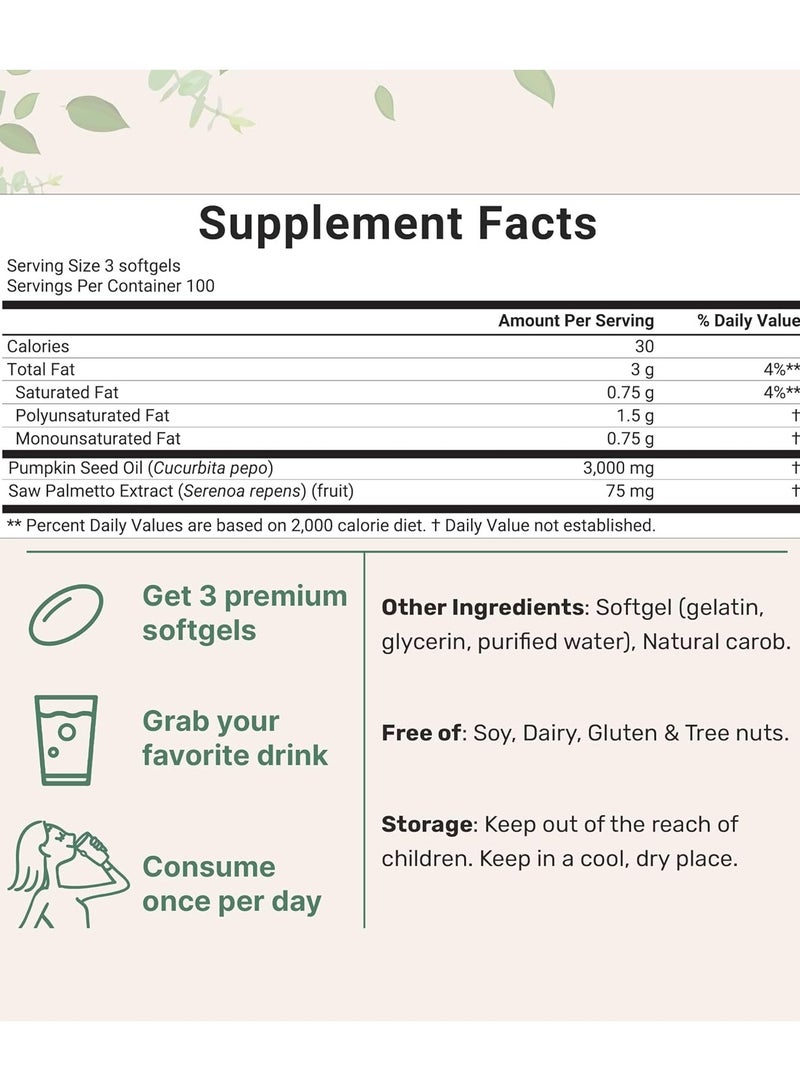 Micro Ingredients Pumpkin Seed Oil with Saw Palmetto, 300 Soft Gels - Image 2