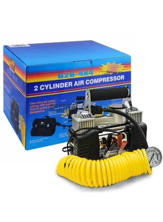 كاميل منفاخ إطارات 628 4x4 مزدوج الأسطوانة، ضاغط هواء محمول، ملف تمديد، خرطوم هواء مع مقياس ضغط - Image 1