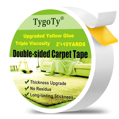 TygoTy Double Sided Carpet Rug Stick Heavy Duty Reinforced Tape for Hardwood Floors,Residue Free Anti Slip 2 Sided Rug Grippers pad Tape for Area Rugs,High Adhesive and Removable 2 Inch x 10 Yards - Image 1