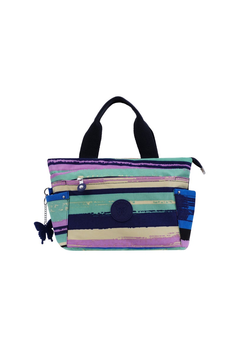CAPRICE COLLECTION Versatile Small Shoulder Bag – Water-Proof Nylon Handbag with Multi Pockets, Detachable Strap & Top Handle – Lightweight Daily Bag for Work, Travel & Casual Use – Multi Color Horizontal Strips  - Image 1