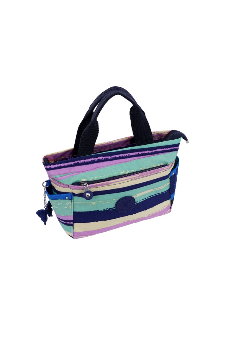 CAPRICE COLLECTION Versatile Small Shoulder Bag – Water-Proof Nylon Handbag with Multi Pockets, Detachable Strap & Top Handle – Lightweight Daily Bag for Work, Travel & Casual Use – Multi Color Horizontal Strips  - Image 2