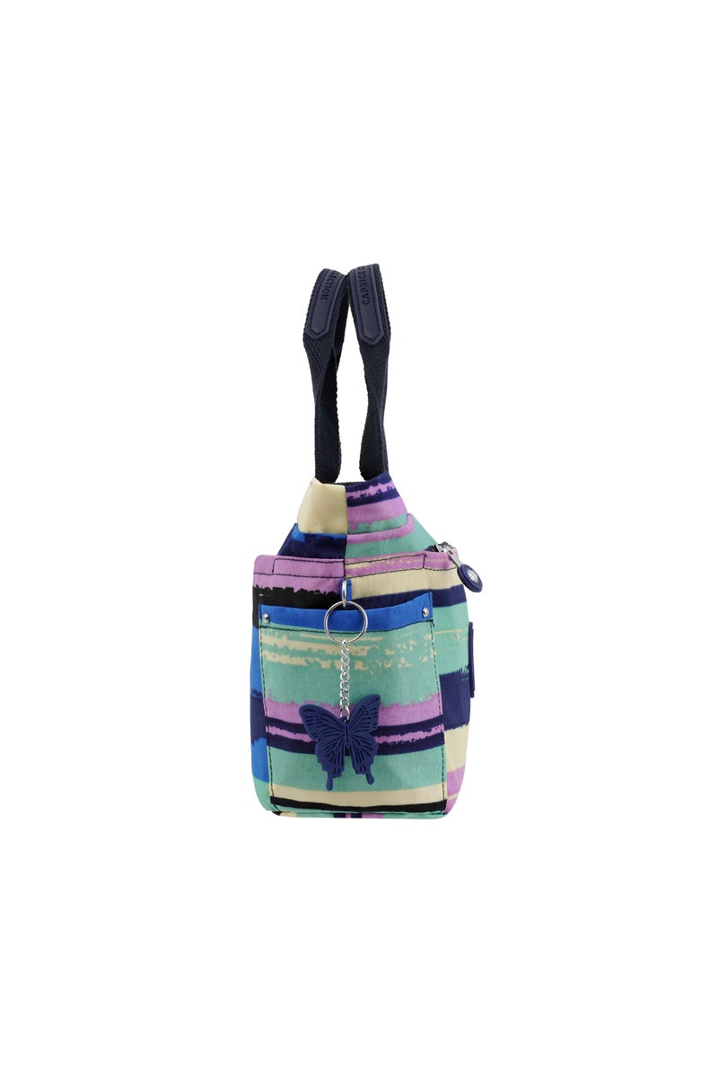 CAPRICE COLLECTION Versatile Small Shoulder Bag – Water-Proof Nylon Handbag with Multi Pockets, Detachable Strap & Top Handle – Lightweight Daily Bag for Work, Travel & Casual Use – Multi Color Horizontal Strips  - Image 3