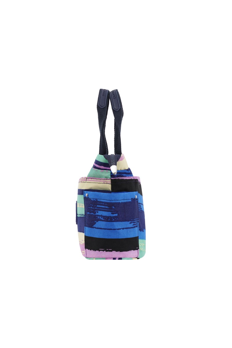 CAPRICE COLLECTION Versatile Small Shoulder Bag – Water-Proof Nylon Handbag with Multi Pockets, Detachable Strap & Top Handle – Lightweight Daily Bag for Work, Travel & Casual Use – Multi Color Horizontal Strips  - Image 4