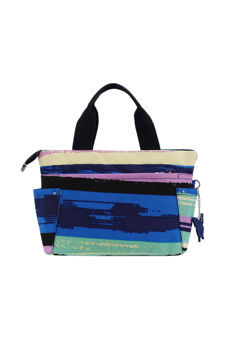 CAPRICE COLLECTION Versatile Small Shoulder Bag – Water-Proof Nylon Handbag with Multi Pockets, Detachable Strap & Top Handle – Lightweight Daily Bag for Work, Travel & Casual Use – Multi Color Horizontal Strips  - Image 5