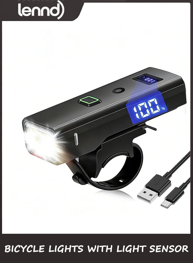 LENND Bike Light, High Lumens Super Bright Bicycle Front Headlight USB Rechargeable, Waterproof Cycling Lights 4-Mode for Night Riding, Road, Mountain, Safety, with LED Display & Light Sensor - Image 1