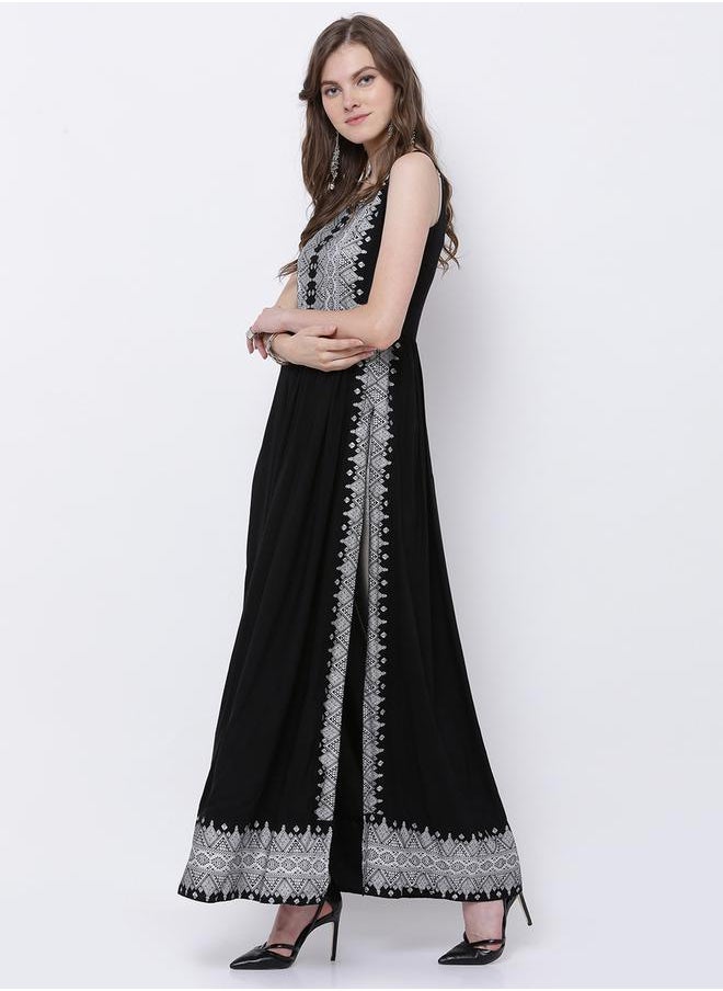Vishudh Women Black Printed A-Line Kurta by Styli  - Image 2