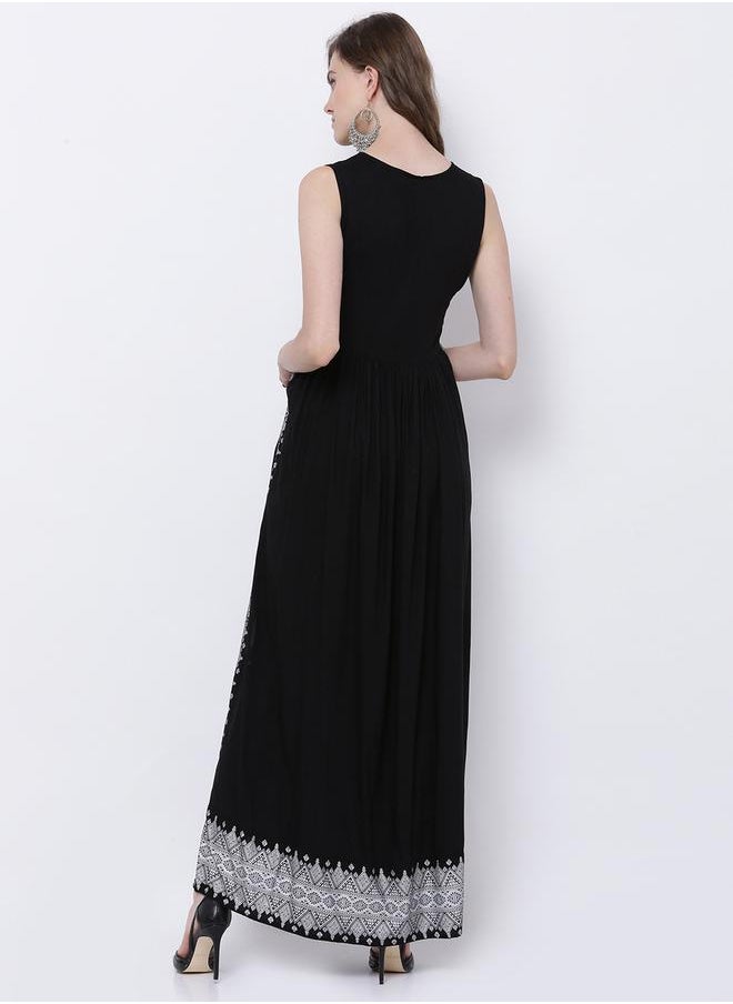 Vishudh Women Black Printed A-Line Kurta by Styli  - Image 3