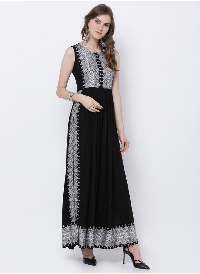 Vishudh Women Black Printed A-Line Kurta by Styli  - Image 4
