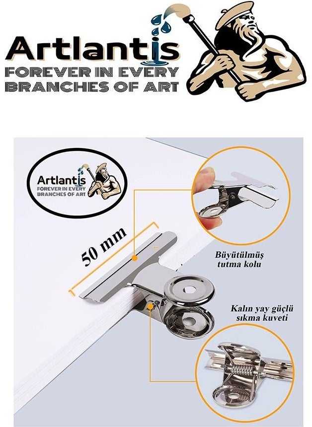 Artlantis Spring Hanging Tong Clip 50 mm 12 Pieces Metal White Clamp 140 Sheets Capacity Smooth Latch Clamp  - Image 4