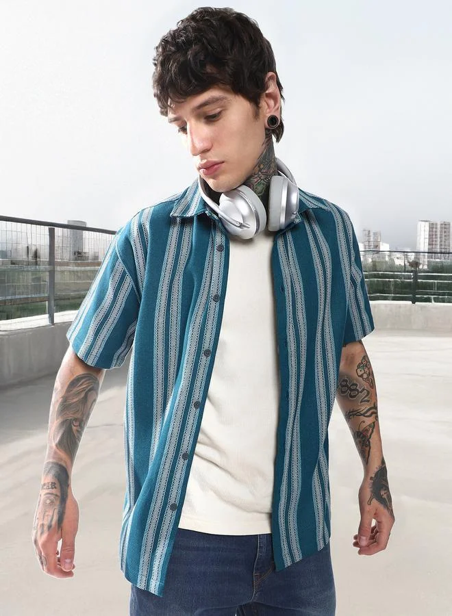 هوبرهولمي قميص رجالي قطن مخطط بقصة مريحة