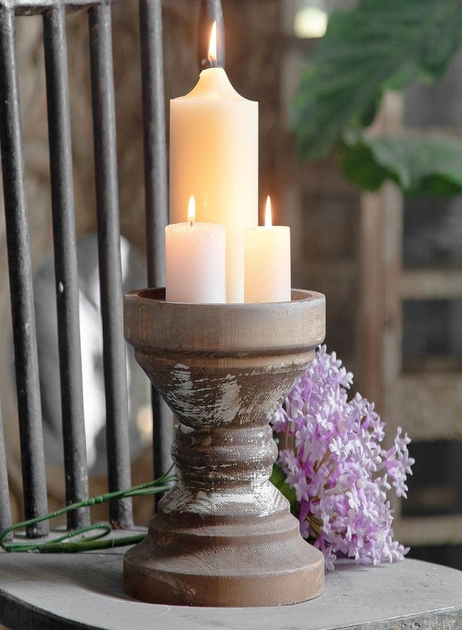 SOFE Farmhouse Antique Candle Holder for Pillar Candle, Vintage Wooden Pillar Candle Holder,Rustic Candlestick Holder for Table Centerpiece,Coffee Table Decor (6.7" x 6.7" x 7.1") - Image 1