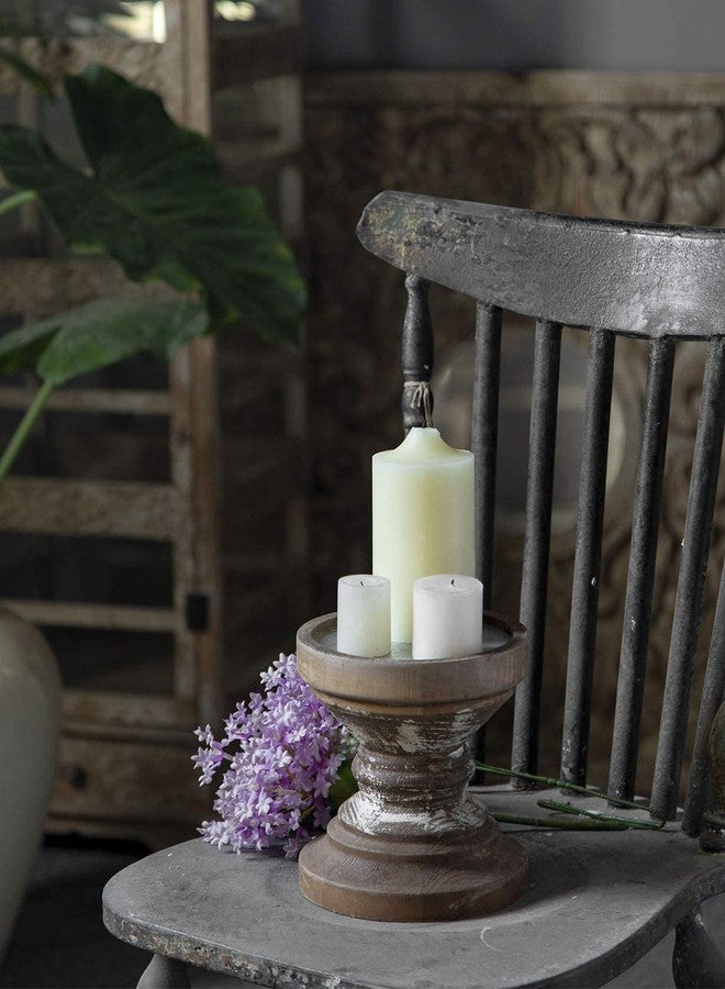 SOFE Farmhouse Antique Candle Holder for Pillar Candle, Vintage Wooden Pillar Candle Holder,Rustic Candlestick Holder for Table Centerpiece,Coffee Table Decor (6.7" x 6.7" x 7.1") - Image 2