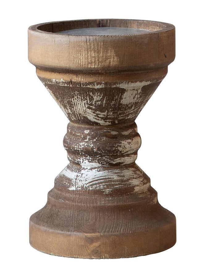 SOFE Farmhouse Antique Candle Holder for Pillar Candle, Vintage Wooden Pillar Candle Holder,Rustic Candlestick Holder for Table Centerpiece,Coffee Table Decor (6.7" x 6.7" x 7.1") - Image 3