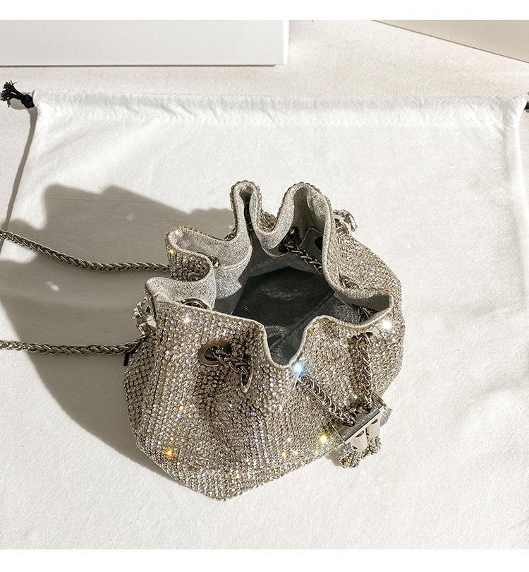 Niche Accessible Luxury Rhinestone Bag For Women Winter Trendy Diamond Bucket Bag Mini Handbag Chain Crossbody - Image 5