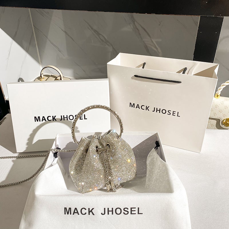 Niche Accessible Luxury Rhinestone Bag For Women Winter Trendy Diamond Bucket Bag Mini Handbag Chain Crossbody - Image 2