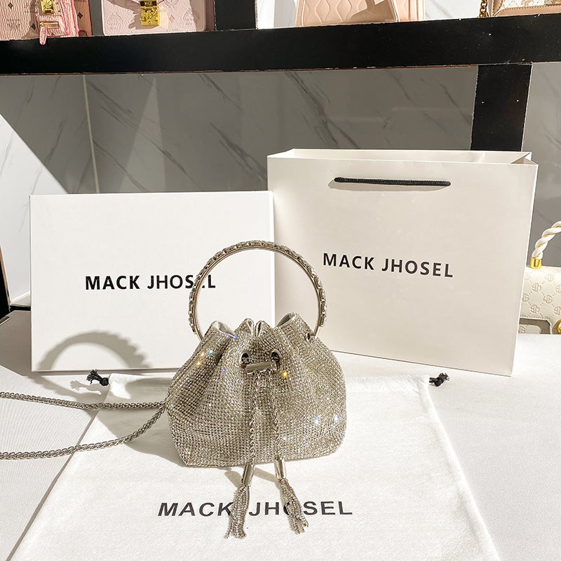 Niche Accessible Luxury Rhinestone Bag For Women Winter Trendy Diamond Bucket Bag Mini Handbag Chain Crossbody - Image 3