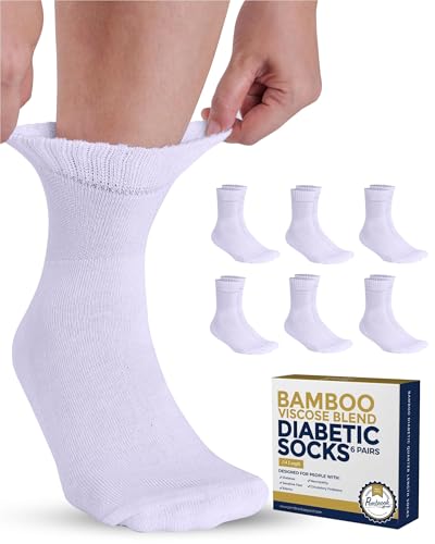 Pembrook Bamboo Viscose Diabetic Socks 6 Pairs Ankle Socks for Women Men Swollen Feet Neuropathy NonBinding
