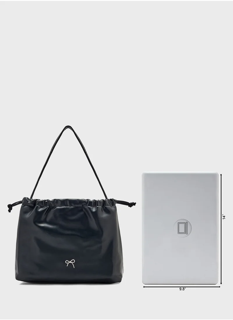 Ginger Drawstring Detail Bow Trim Shoulder Bag