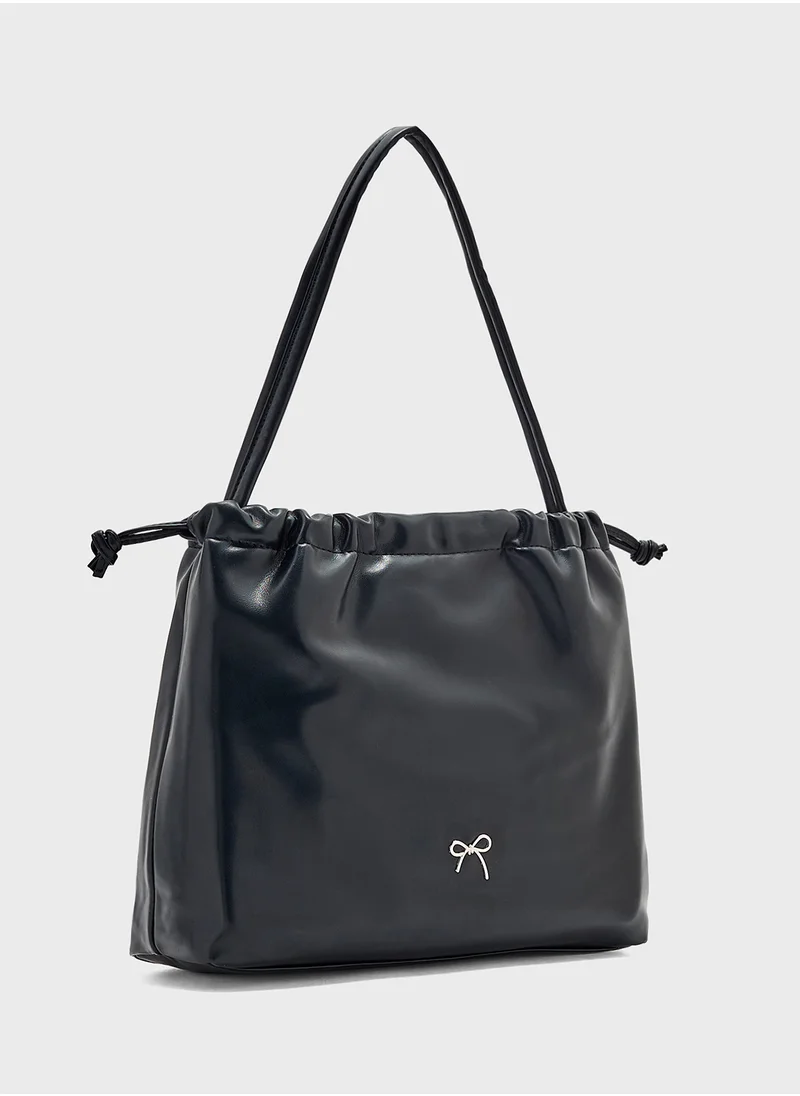 Ginger Drawstring Detail Bow Trim Shoulder Bag
