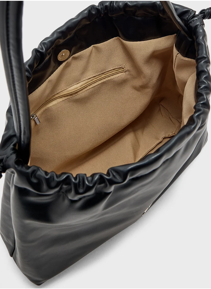 Ginger Drawstring Detail Bow Trim Shoulder Bag