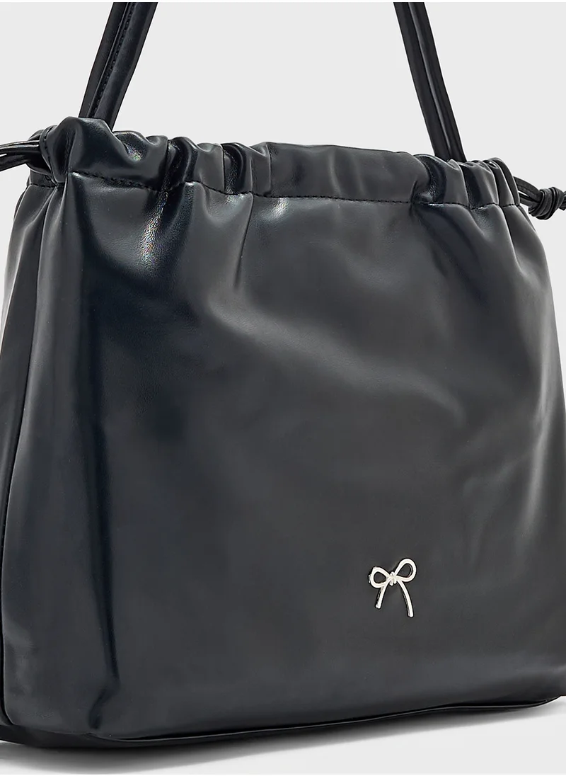 Ginger Drawstring Detail Bow Trim Shoulder Bag