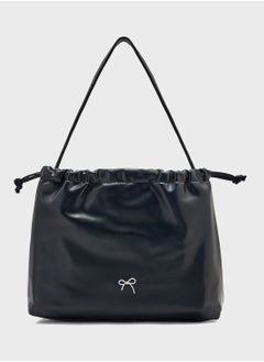 Drawstring Detail Bow Trim Shoulder Bag