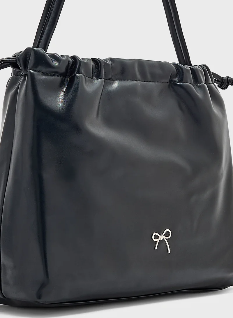 Ginger Drawstring Detail Bow Trim Shoulder Bag