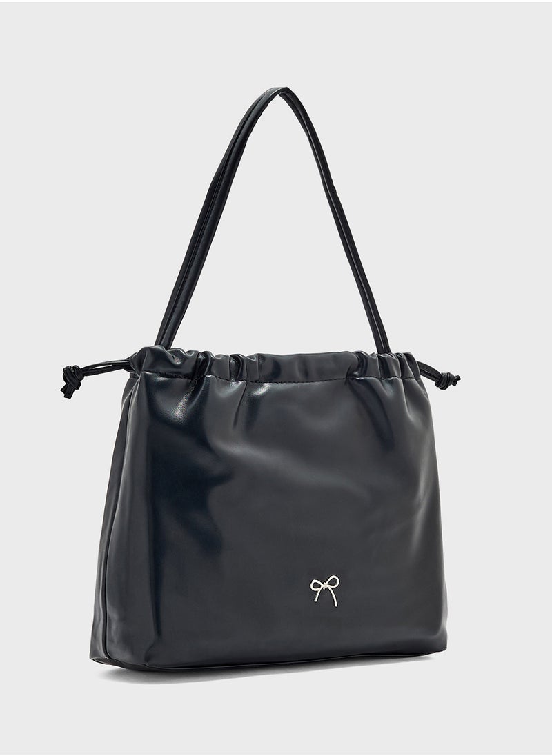 Ginger - Drawstring Detail Bow Trim Shoulder Bag - Image 1