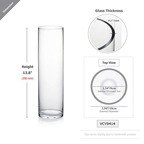 WGVI Quality Thick Weighted Tall Clear Cylinder Glass Vases, 4" W x 14" H, Flower Arrangement Floating Candle Holders Wedding Centerpieces Floral Bouquet Container Home Accent Decor, 1 Piece - Image 2