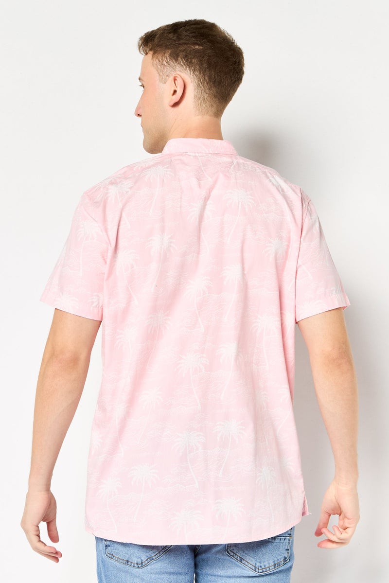 NAUTICA Men Classic Fit Allover Print Short Sleeve Casual Shirt, Pink - Image 3