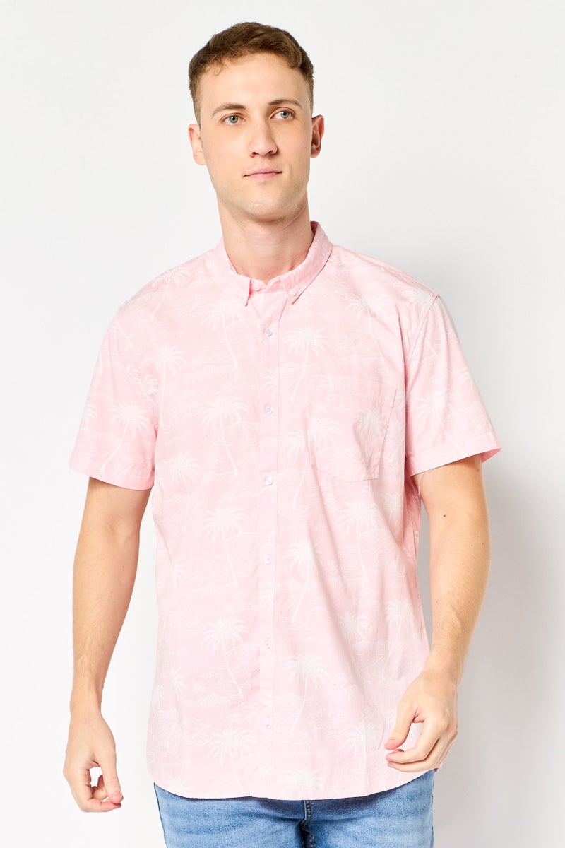 NAUTICA Men Classic Fit Allover Print Short Sleeve Casual Shirt, Pink - Image 1