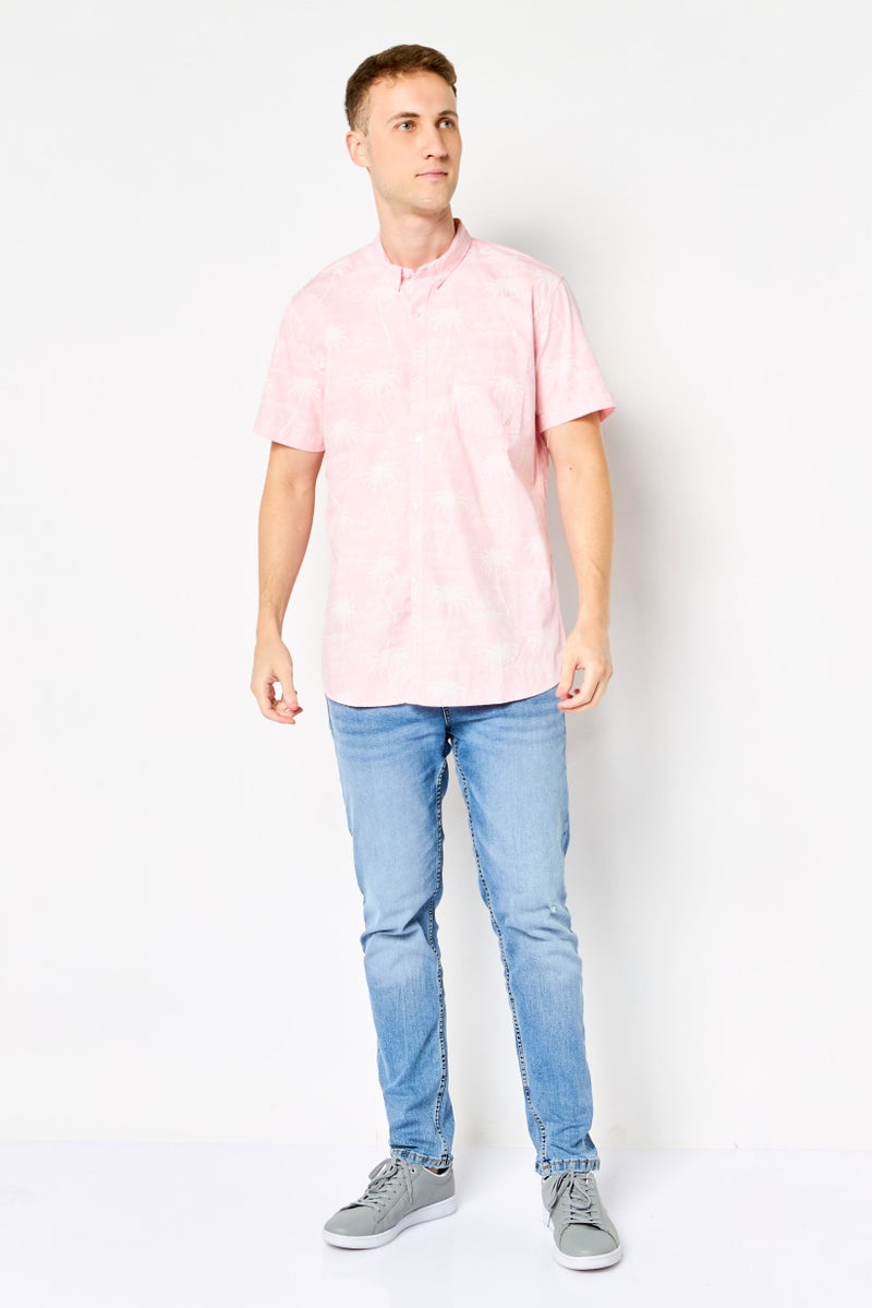 NAUTICA Men Classic Fit Allover Print Short Sleeve Casual Shirt, Pink - Image 4