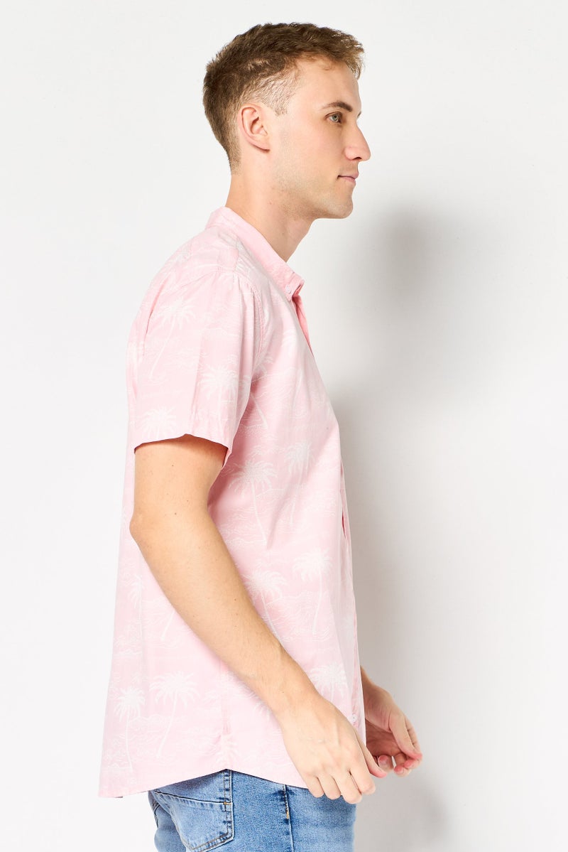 NAUTICA Men Classic Fit Allover Print Short Sleeve Casual Shirt, Pink - Image 2
