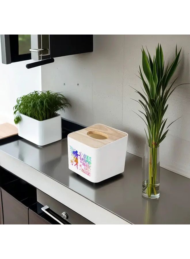White Bamboo Lid Tissue Case Square Plastic Storage Organizer for Bathroom Bedroom Office - Image 2