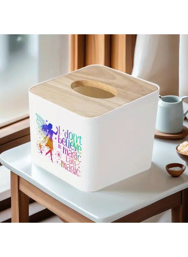 White Bamboo Lid Tissue Case Square Plastic Storage Organizer for Bathroom Bedroom Office - Image 5
