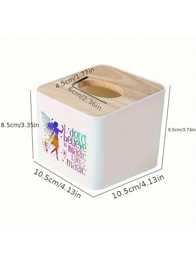 White Bamboo Lid Tissue Case Square Plastic Storage Organizer for Bathroom Bedroom Office - Image 3