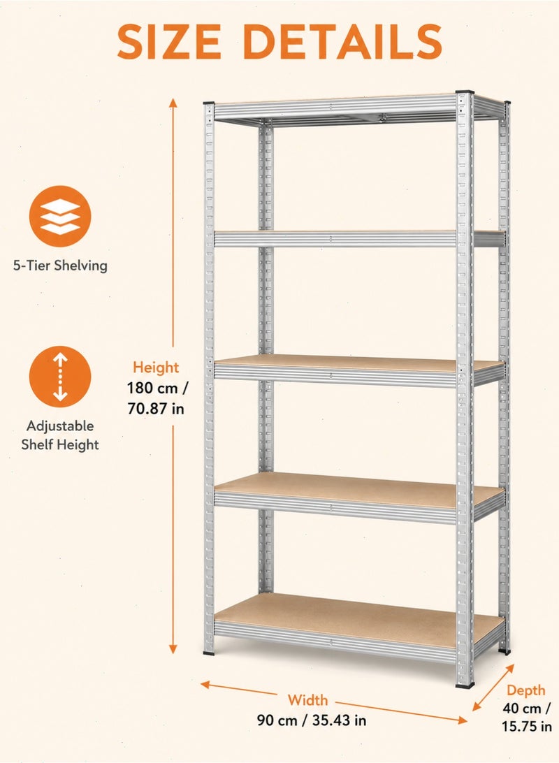 Yoawllty 5-Tier Storage Shelves, Garage Storage, Boltless Assembly, Adjustable Shelving Unit, for Shed Warehouse Basement Kitchen (Silver) - Image 2