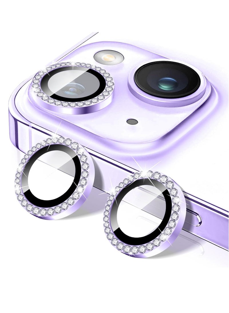 "Purple Diamond Camera Lens Protector for iPhone 16/16 Plus – Bling Tempered Glass Cover with Automatic Alignment Metal Rings and Glitter Film Stickers" - Image 1