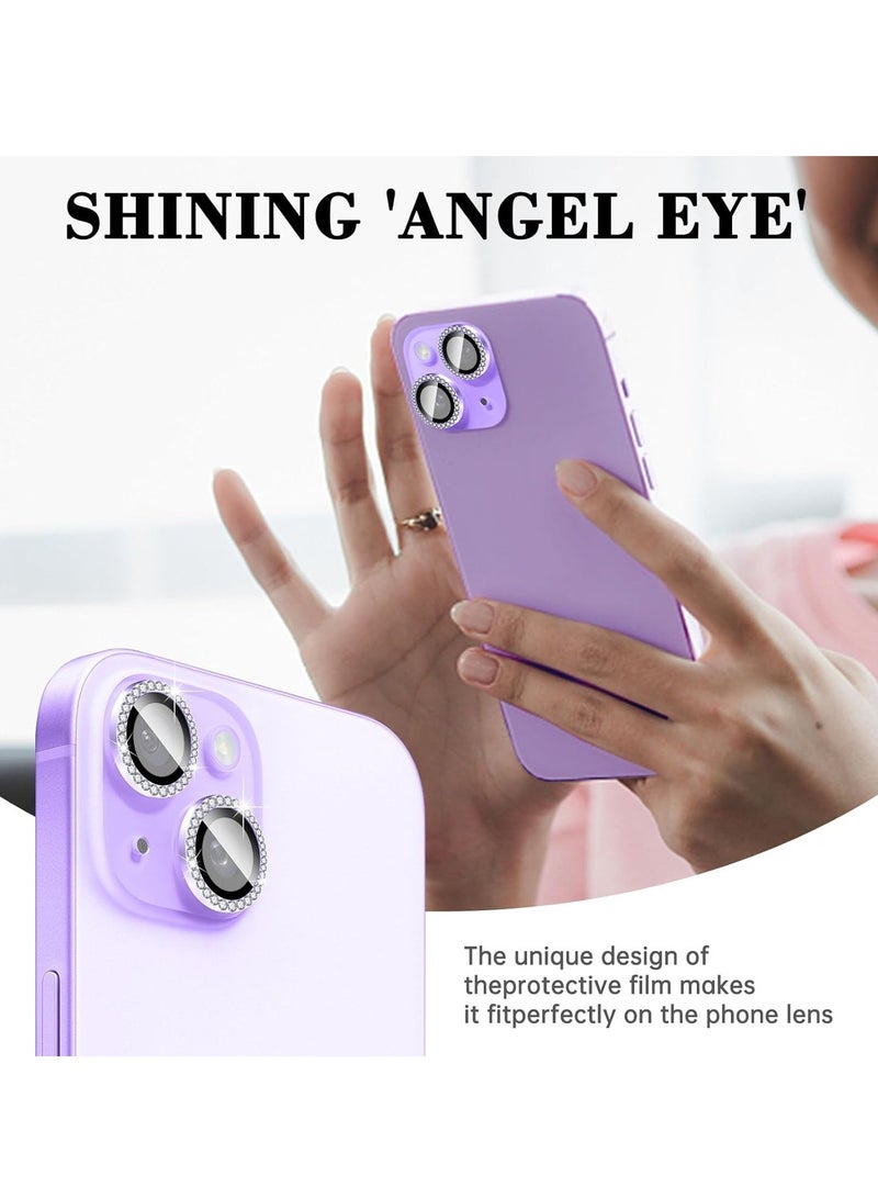 "Purple Diamond Camera Lens Protector for iPhone 16/16 Plus – Bling Tempered Glass Cover with Automatic Alignment Metal Rings and Glitter Film Stickers" - Image 3